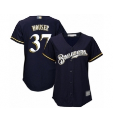 Women's Milwaukee Brewers #37 Adrian Houser Authentic Navy Blue Alternate Cool Base Baseball Player Jersey