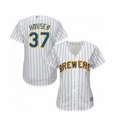Women's Milwaukee Brewers #37 Adrian Houser Authentic White Alternate Cool Base Baseball Player Jersey