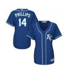 Women's Kansas City Royals #14 Brett Phillips Authentic Blue Alternate 2 Cool Base Baseball Player Jersey