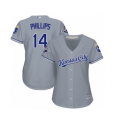 Women's Kansas City Royals #14 Brett Phillips Authentic Grey Road Cool Base Baseball Player Jersey