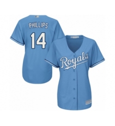 Women's Kansas City Royals #14 Brett Phillips Authentic Light Blue Alternate 1 Cool Base Baseball Player Jersey