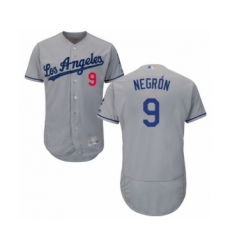 Men's Los Angeles Dodgers #9 Kristopher Negron Grey Road Flex Base Authentic Collection Baseball Player Jersey