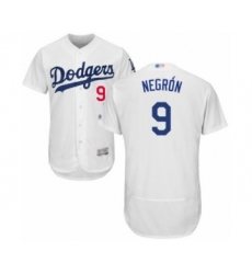 Men's Los Angeles Dodgers #9 Kristopher Negron White Home Flex Base Authentic Collection Baseball Player Jersey