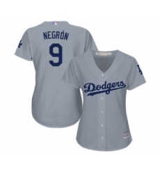 Women's Los Angeles Dodgers #9 Kristopher Negron Authentic Grey Road Cool Base Baseball Player Jersey