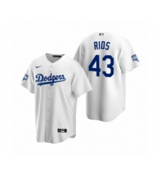 Men's Los Angeles Dodgers #43 Edwin Rios White 2020 World Series Champions Replica Jersey