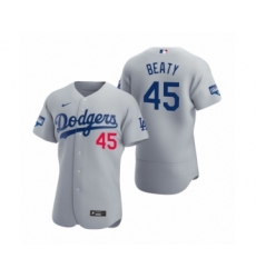 Men's Los Angeles Dodgers #45 Matt Beaty Gray 2020 World Series Champions Authentic Jersey