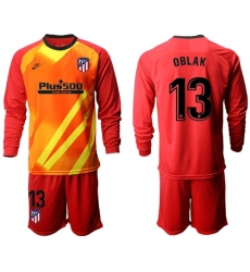 Atletico Madrid #13 Oblak Red Goalkeeper Long Sleeves Soccer Club Jersey