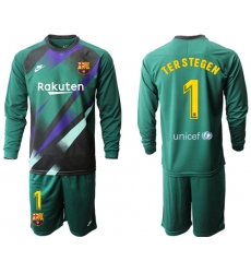 Barcelona #1 Ter Stegen Green Goalkeeper Long Sleeves Soccer Club Jersey