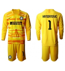 Inter Milan #1 Handanovic Yellow Goalkeeper Long Sleeves Soccer Club Jersey