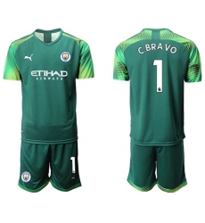 Manchester City #1 C.Bravo Army Green Goalkeeper Soccer Club Jersey