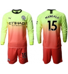 Manchester City #15 Mangala Third Long Sleeves Soccer Club Jersey