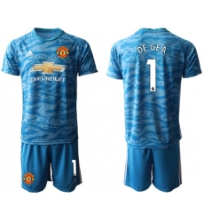 Manchester United #1 De Gea Light Blue Goalkeeper Soccer Club Jersey