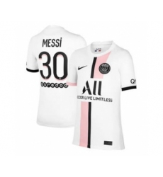 Men's Paris Saint-Germain #30 Lionel Messi 2021-22 White Away Breathe Stadium Soccer Jersey