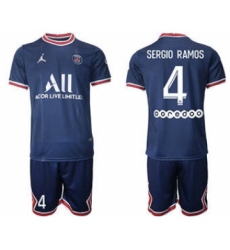 Men's Paris Saint-Germain #4 Sergio Ramos 2021-22 Blue Soccer Jersey