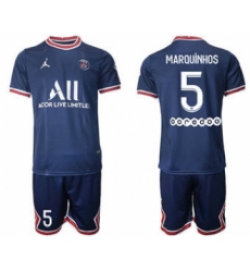Men's Paris Saint-Germain #5 Marquinhos 2021-22 Blue Soccer Jersey