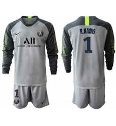 Paris Saint-Germain #1 K.Navas Grey Goalkeeper Long Sleeves Soccer Club Jersey