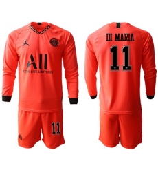 Paris Saint-Germain #11 Di Maria Red Jordan Long Sleeves Soccer Club Jersey