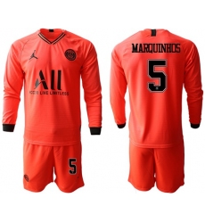 Paris Saint-Germain #5 Marquinhos Red Jordan Long Sleeves Soccer Club Jersey