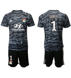 Lyon #1 Lopes Black Goalkeeper Soccer Club Jersey