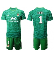 Lyon #1 Lopes Green Goalkeeper Soccer Club Jersey