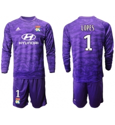 Lyon #1 Lopes Purple Goalkeeper Long Sleeves Soccer Club Jersey