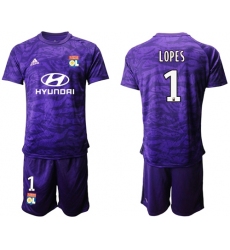 Lyon #1 Lopes Purple Goalkeeper Soccer Club Jersey