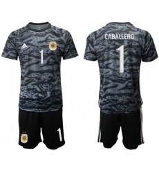 Argentina #1 Caballero Black Goalkeeper Soccer Country Jersey