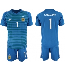 Argentina #1 Caballero Blue Goalkeeper Soccer Country Jersey