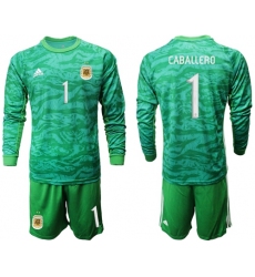 Argentina #1 Caballero Green Long Sleeves Goalkeeper Soccer Country Jersey