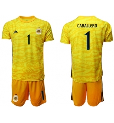 Argentina #1 Caballero Yellow Goalkeeper Soccer Country Jersey