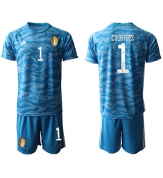 Belgium #1 Courtois Blue Goalkeeper Soccer Country Jersey