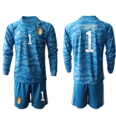 Belgium #1 Courtois Blue Long Sleeves Goalkeeper Soccer Country Jersey
