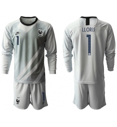 France #1 LLORIS Grey Goalkeeper Long Sleeves Soccer Country Jersey