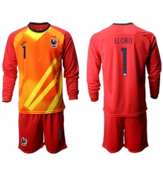 France #1 LLORIS Red Goalkeeper Long Sleeves Soccer Country Jersey