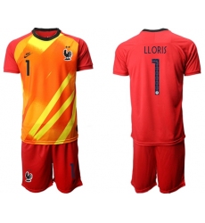 France #1 LLORIS Red Goalkeeper Soccer Country Jersey