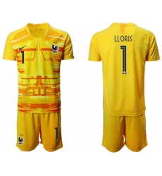 France #1 LLORIS Yellow Goalkeeper Soccer Country Jersey