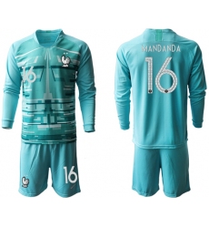 France #16 Mandanda Light Blue Goalkeeper Long Sleeves Soccer Country Jersey