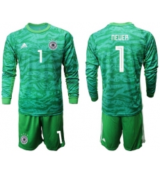Germany #1 Neuer Green Goalkeeper Long Sleeves Soccer Country Jersey
