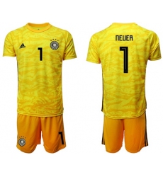 Germany #1 Neuer Yellow Goalkeeper Soccer Country Jersey