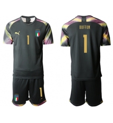 Italy #1 Buffon Black Goalkeeper Soccer Country Jersey