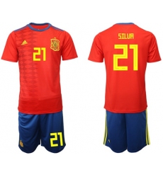 Spain #21 Silva Home Soccer Country Jersey
