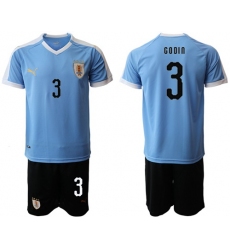 Uruguay #3 Godin Home Soccer Country Jersey