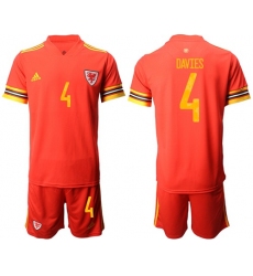 Wales #4 Davies Red Home Soccer Club Jersey