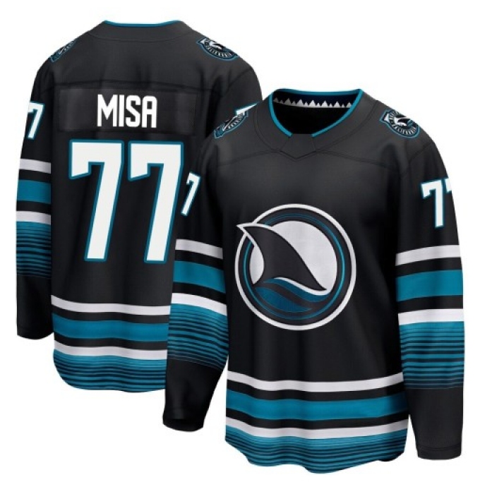 Men's San Jose Sharks #77 Michael Misa Premier Black Breakaway Alternate Jersey