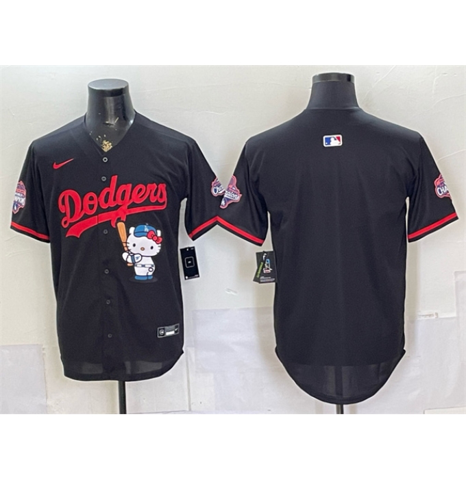Men's Los Angeles Dodgers Blank Black Hello Kitty Night 2025 World Series Champions Stitched Baseball Jersey