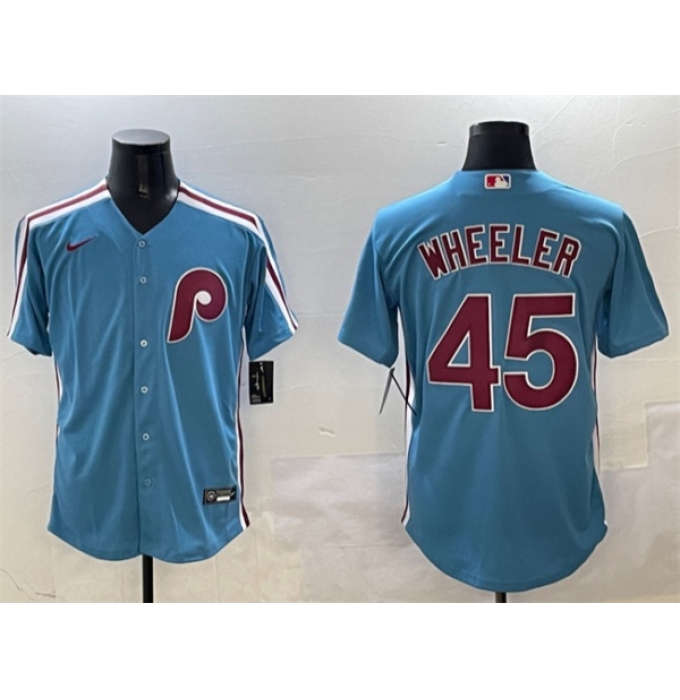 Men's Philadelphia Phillies #45 Zack Wheeler Blue Cool Base Stitched Jersey