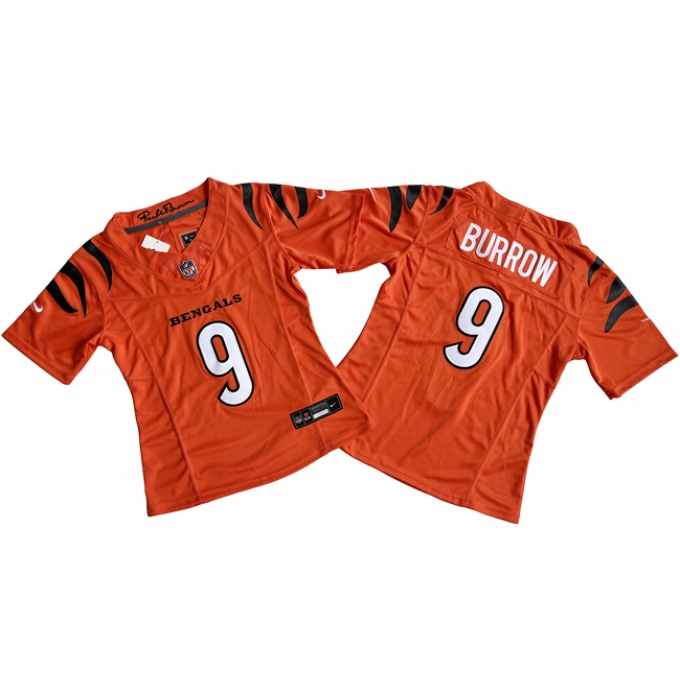 Women's Cincinnati Bengals #9 Joe Burrow Orange F.U.S.E. Stitched Vapor Football Jersey(Run Small)