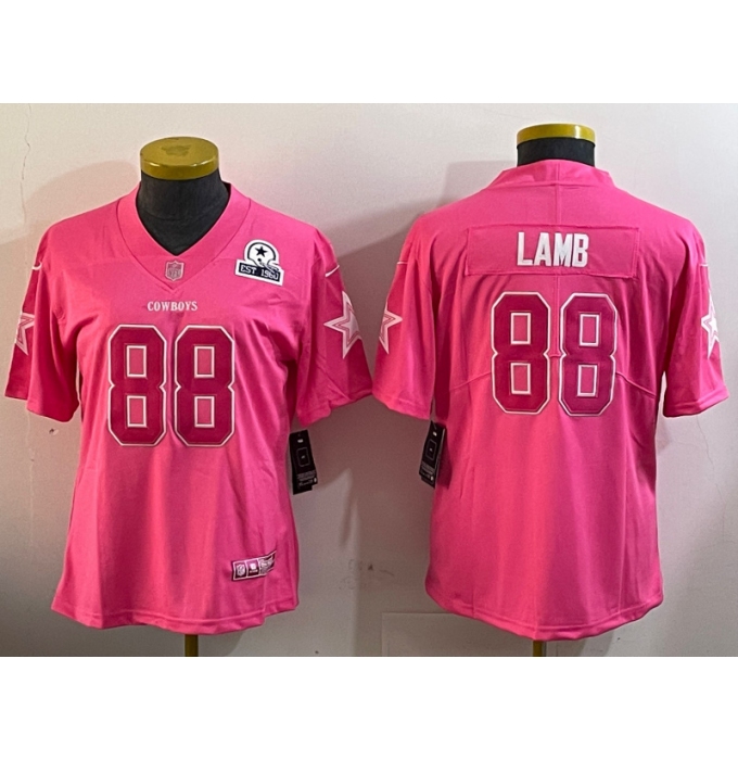 Women's Dallas Cowboys #88 CeeDee Lamb Pink Vapor Untouchable Limited Stitched Football Jersey(Run Small)