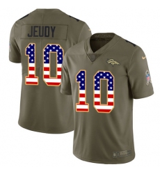 Men's Denver Broncos #10 Jerry Jeudy Olive USA Flag Stitched Limited 2017 Salute To Service Jersey