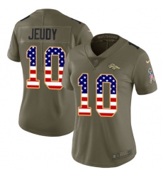 Women's Denver Broncos #10 Jerry Jeudy Olive USA Flag Stitched Limited 2017 Salute To Service Jersey